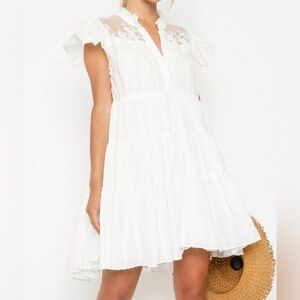 OLIVACEOUS White Lace Swing Babydoll Dress. Size S